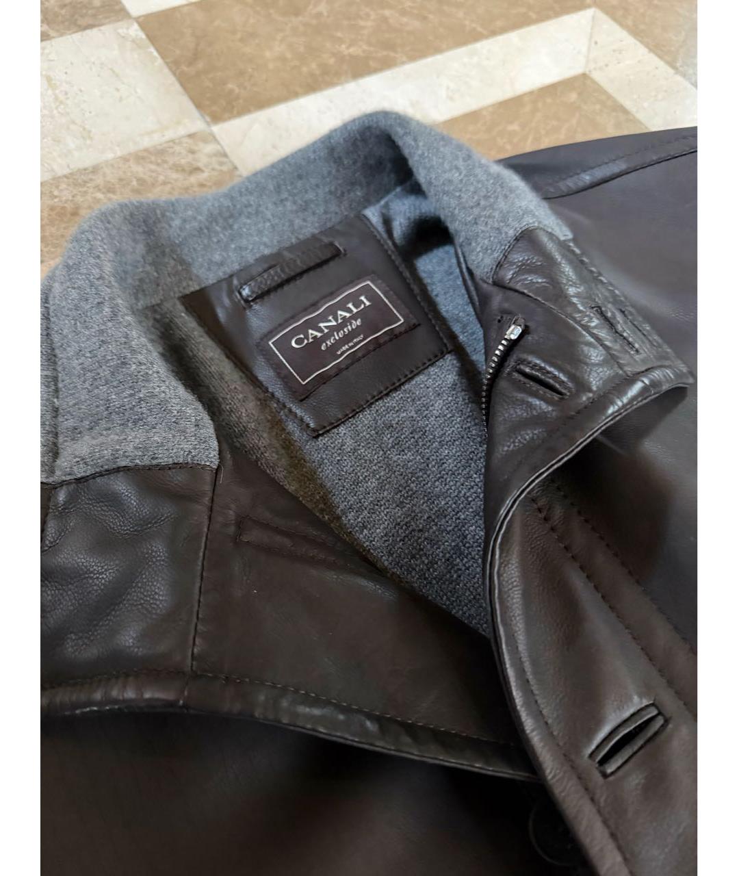 CANALI Коричневая кожаная куртка, фото 3