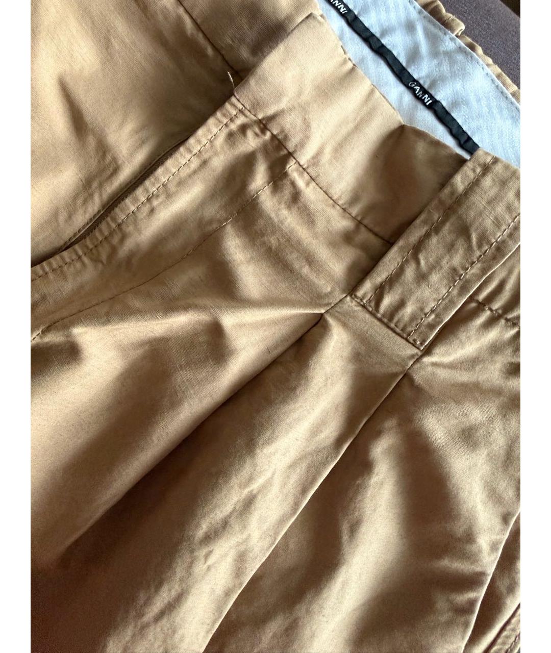 GANNI Бежевые хлопковые брюки широкие, фото 4