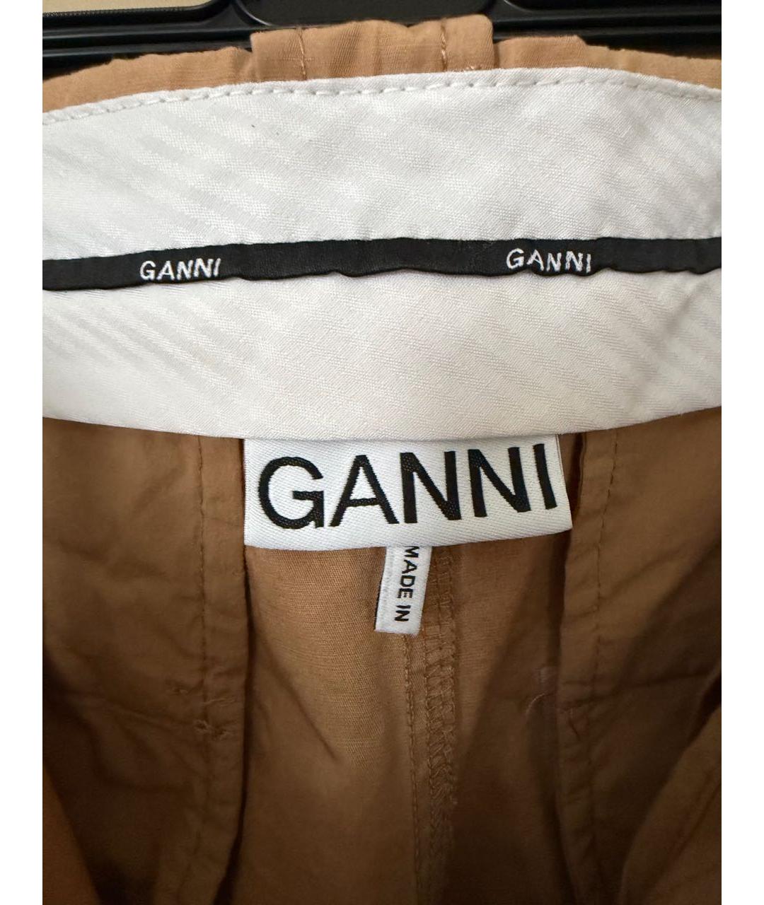 GANNI Бежевые хлопковые брюки широкие, фото 3