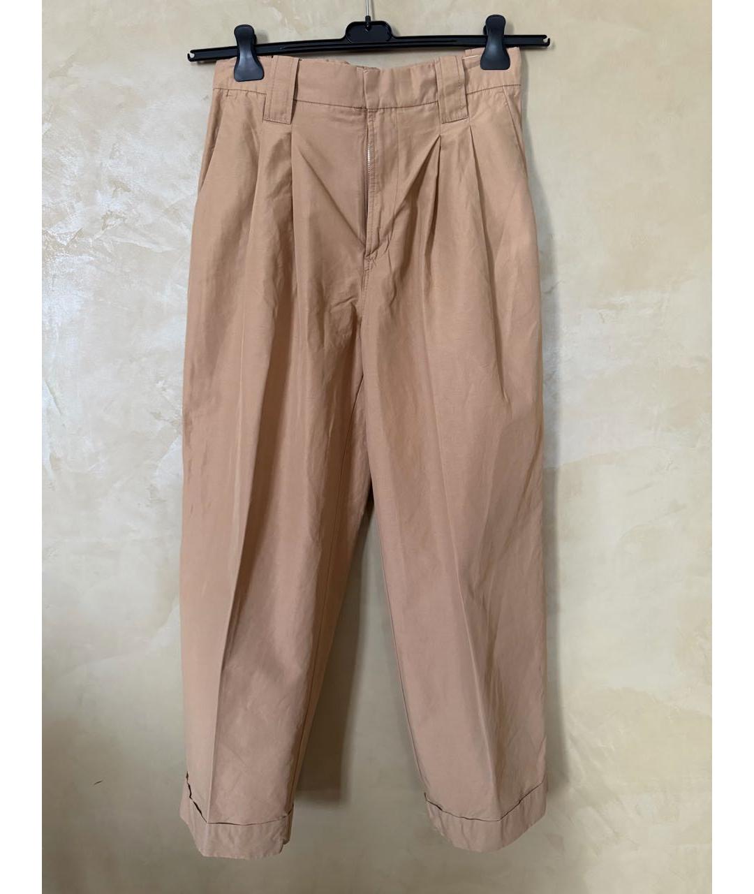 GANNI Бежевые хлопковые брюки широкие, фото 5