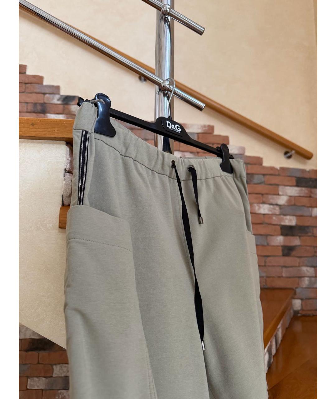 BRUNELLO CUCINELLI Хаки хлопко-эластановые спортивные брюки и шорты, фото 3