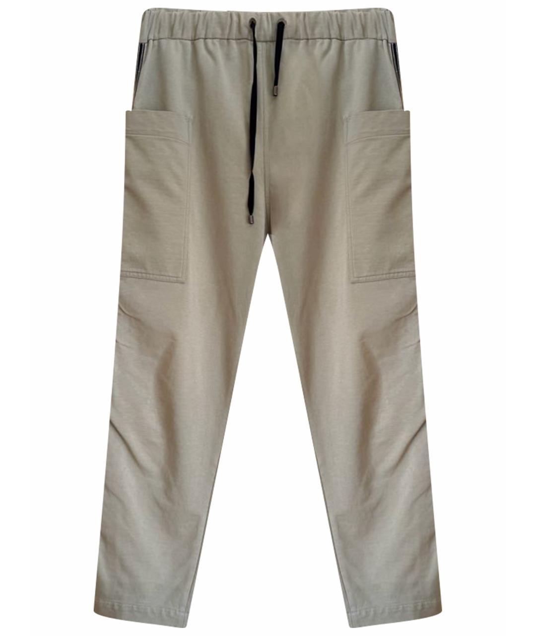 BRUNELLO CUCINELLI Хаки хлопко-эластановые спортивные брюки и шорты, фото 1