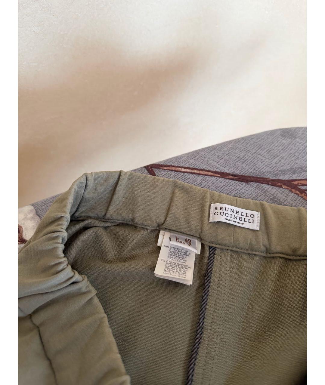 BRUNELLO CUCINELLI Хаки хлопко-эластановые спортивные брюки и шорты, фото 7