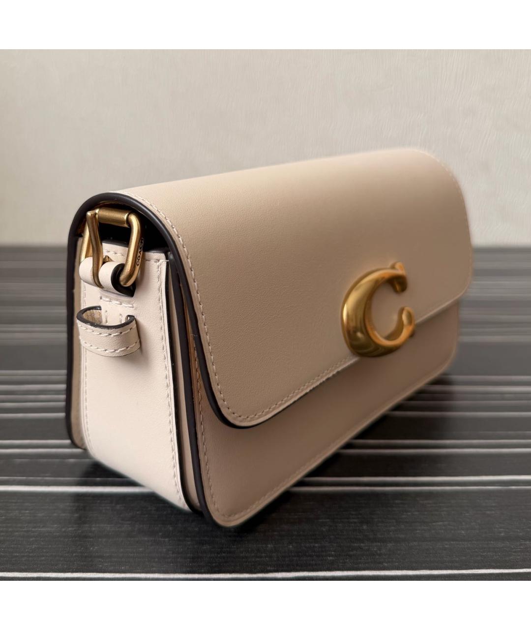 COACH Бежевая кожаная сумка через плечо, фото 2