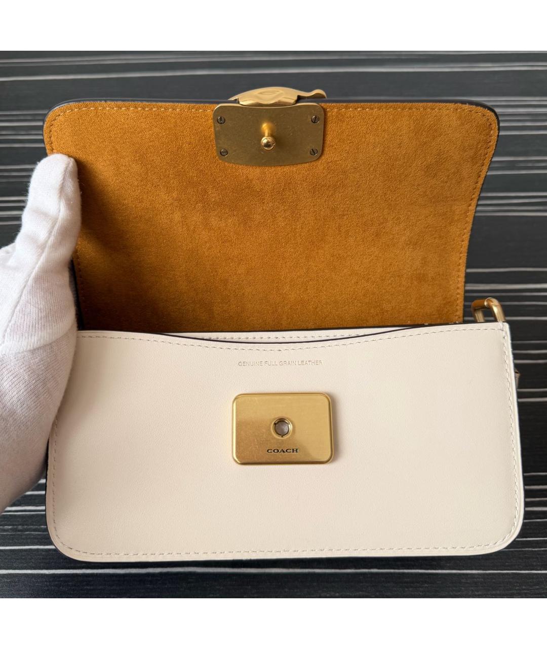 COACH Бежевая кожаная сумка через плечо, фото 4