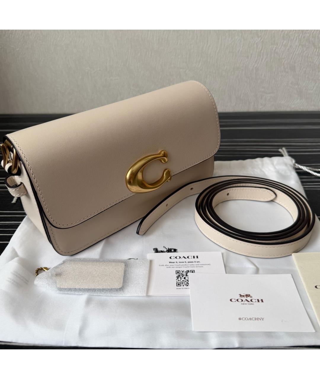 COACH Бежевая кожаная сумка через плечо, фото 5