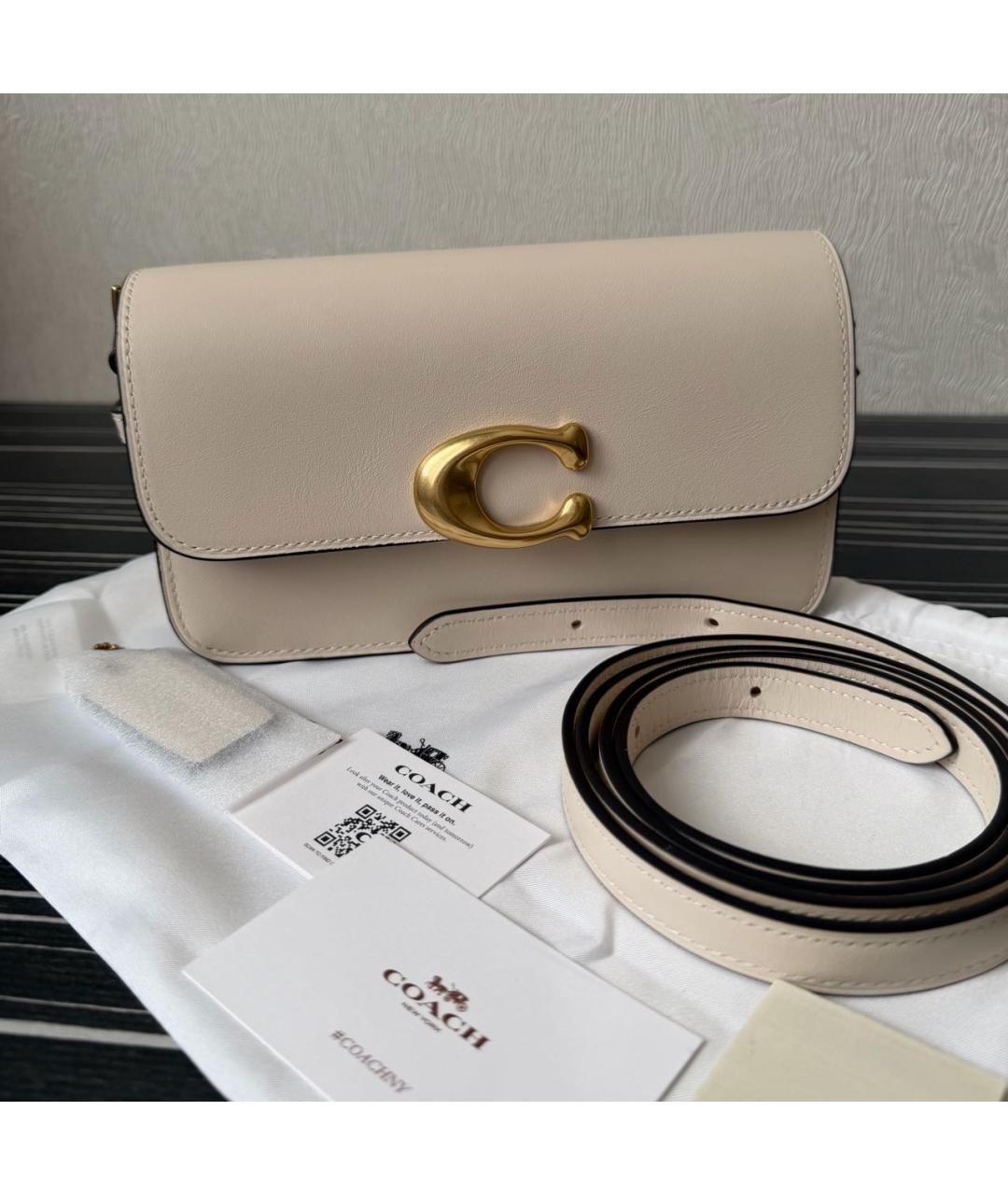 COACH Бежевая кожаная сумка через плечо, фото 6