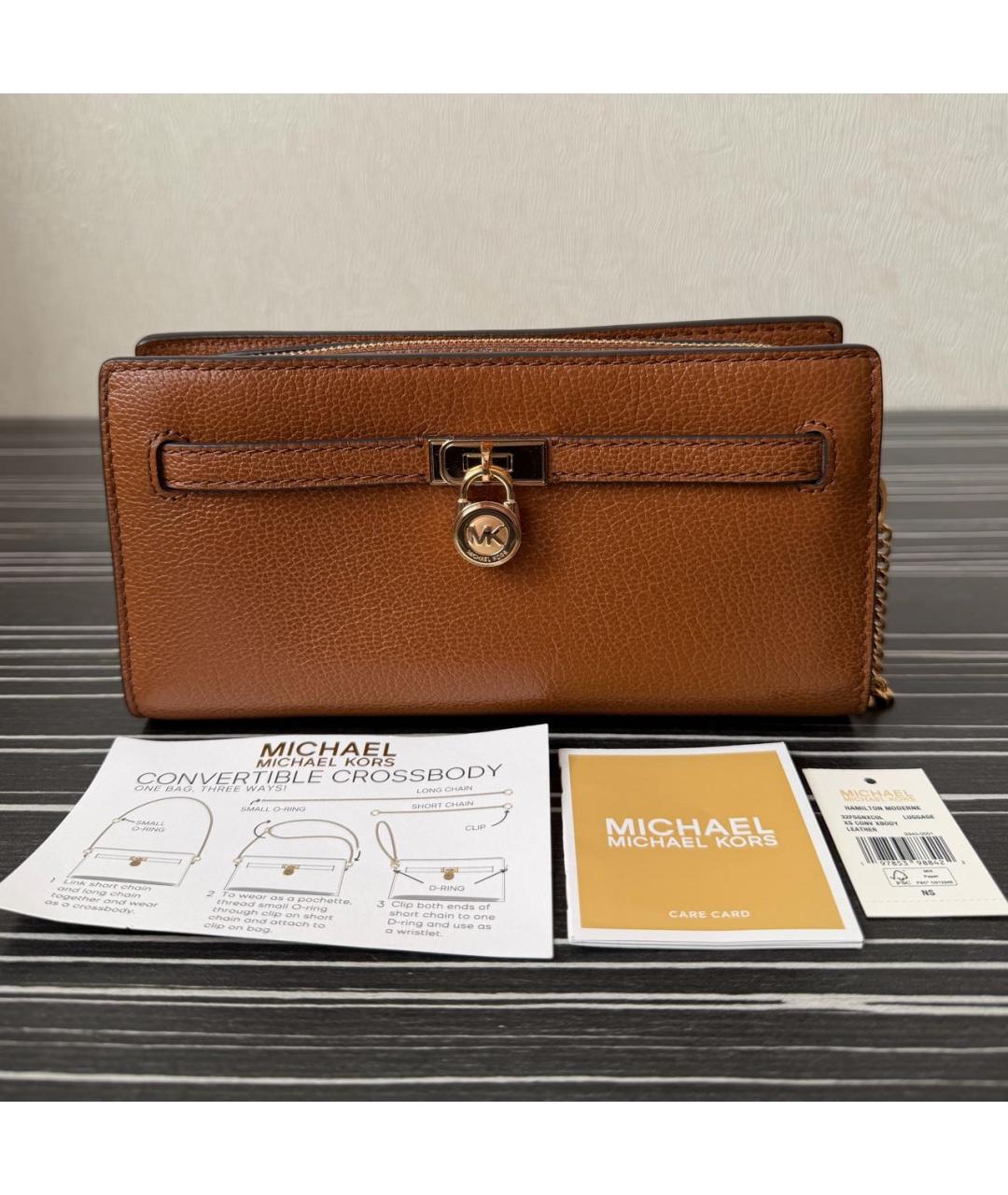 MICHAEL KORS Коричневая кожаная сумка через плечо, фото 6