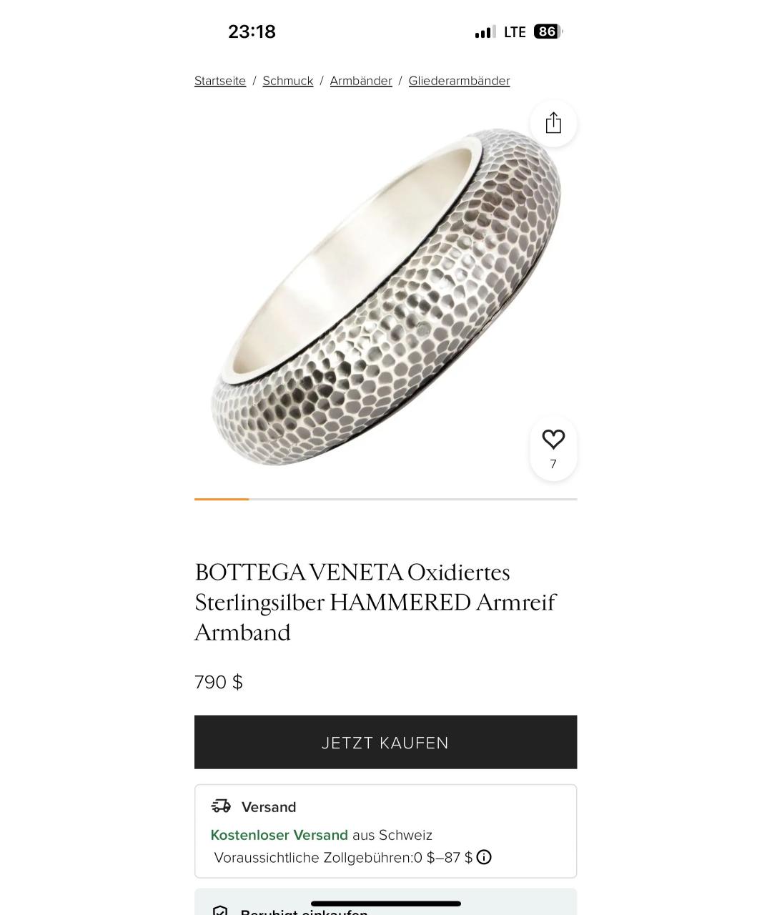 BOTTEGA VENETA Серебрянный серебряный браслет, фото 6