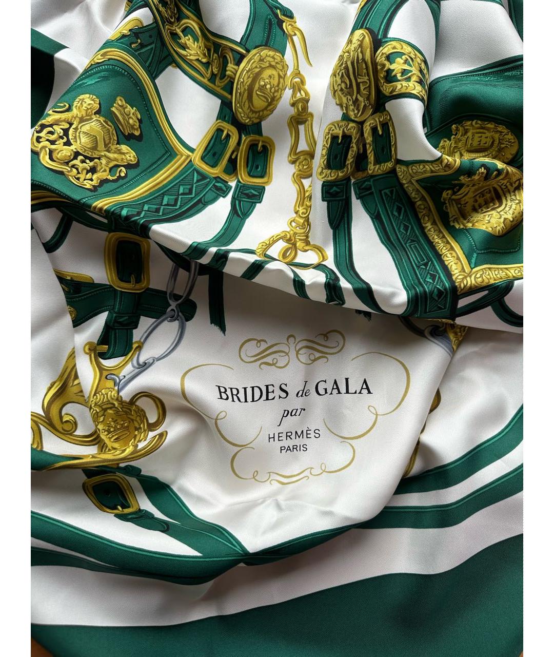 HERMES Зеленый шелковый платок, фото 4