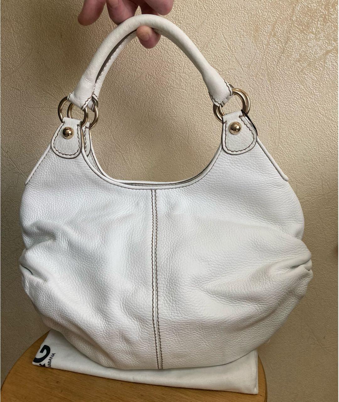 DOLCE&GABBANA Белая кожаная сумка с короткими ручками, фото 2