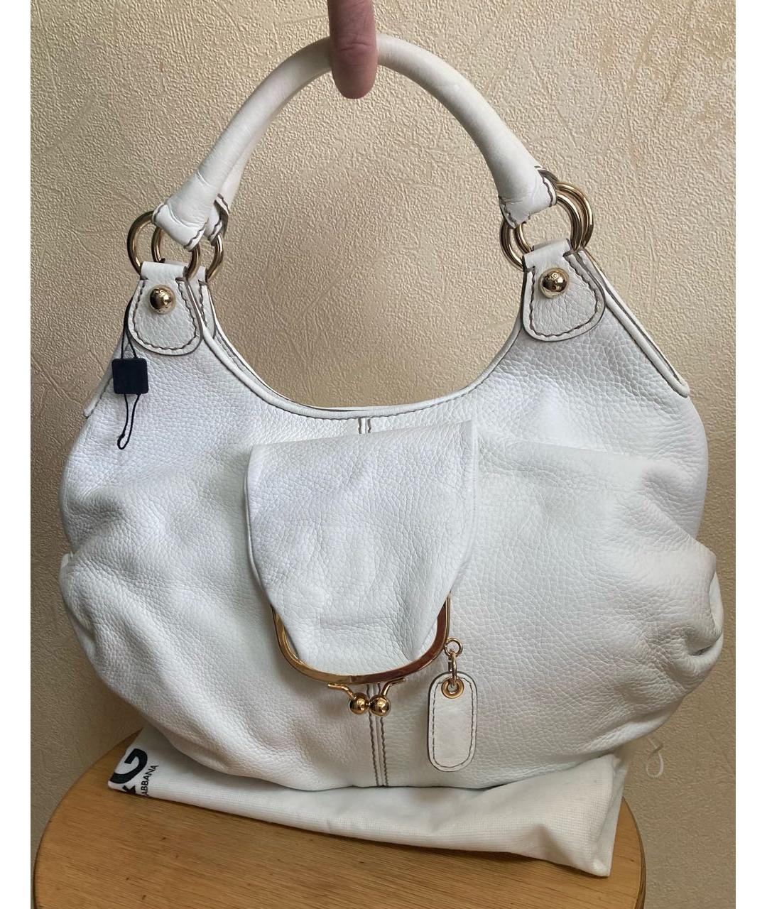 DOLCE&GABBANA Белая кожаная сумка с короткими ручками, фото 9