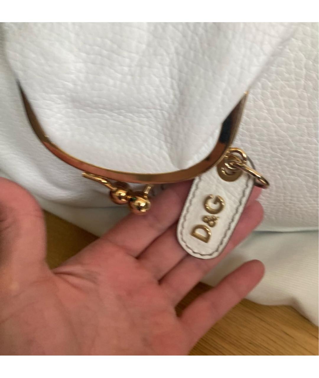 DOLCE&GABBANA Белая кожаная сумка с короткими ручками, фото 4