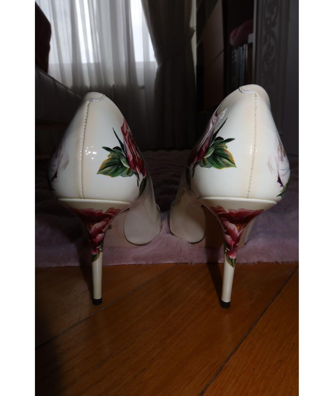 DOLCE&GABBANA Белые кожаные лодочки на низком каблуке, фото 4