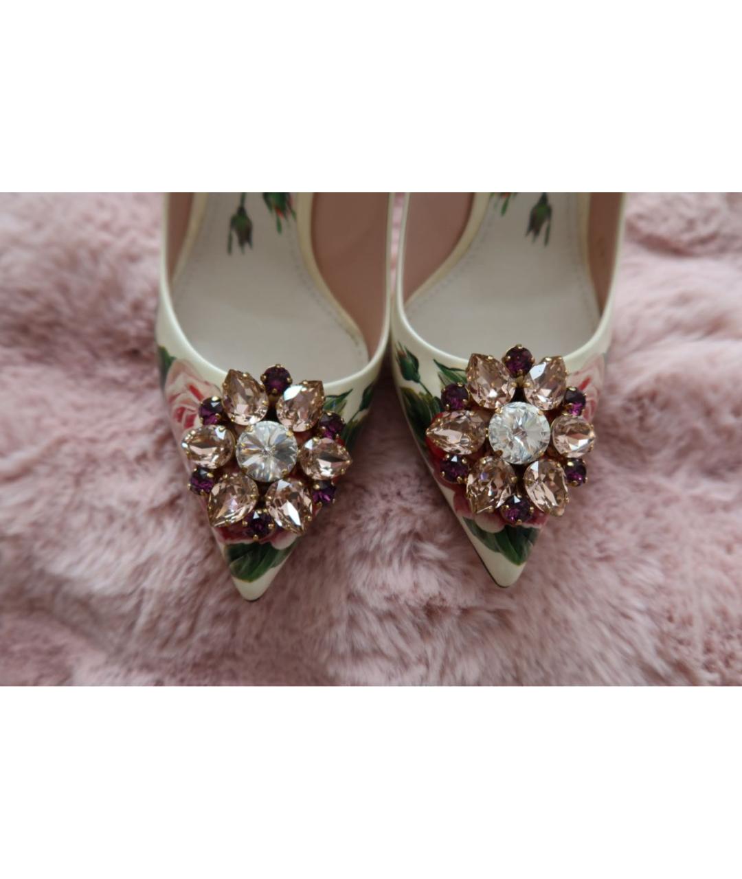 DOLCE&GABBANA Белые кожаные лодочки на низком каблуке, фото 5