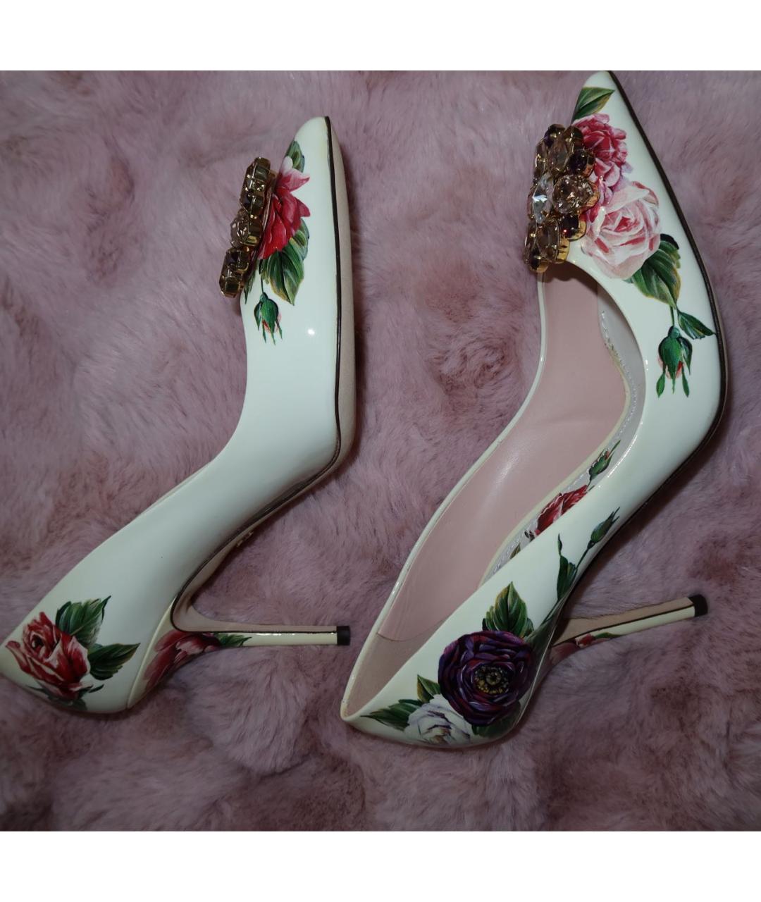 DOLCE&GABBANA Белые кожаные лодочки на низком каблуке, фото 9