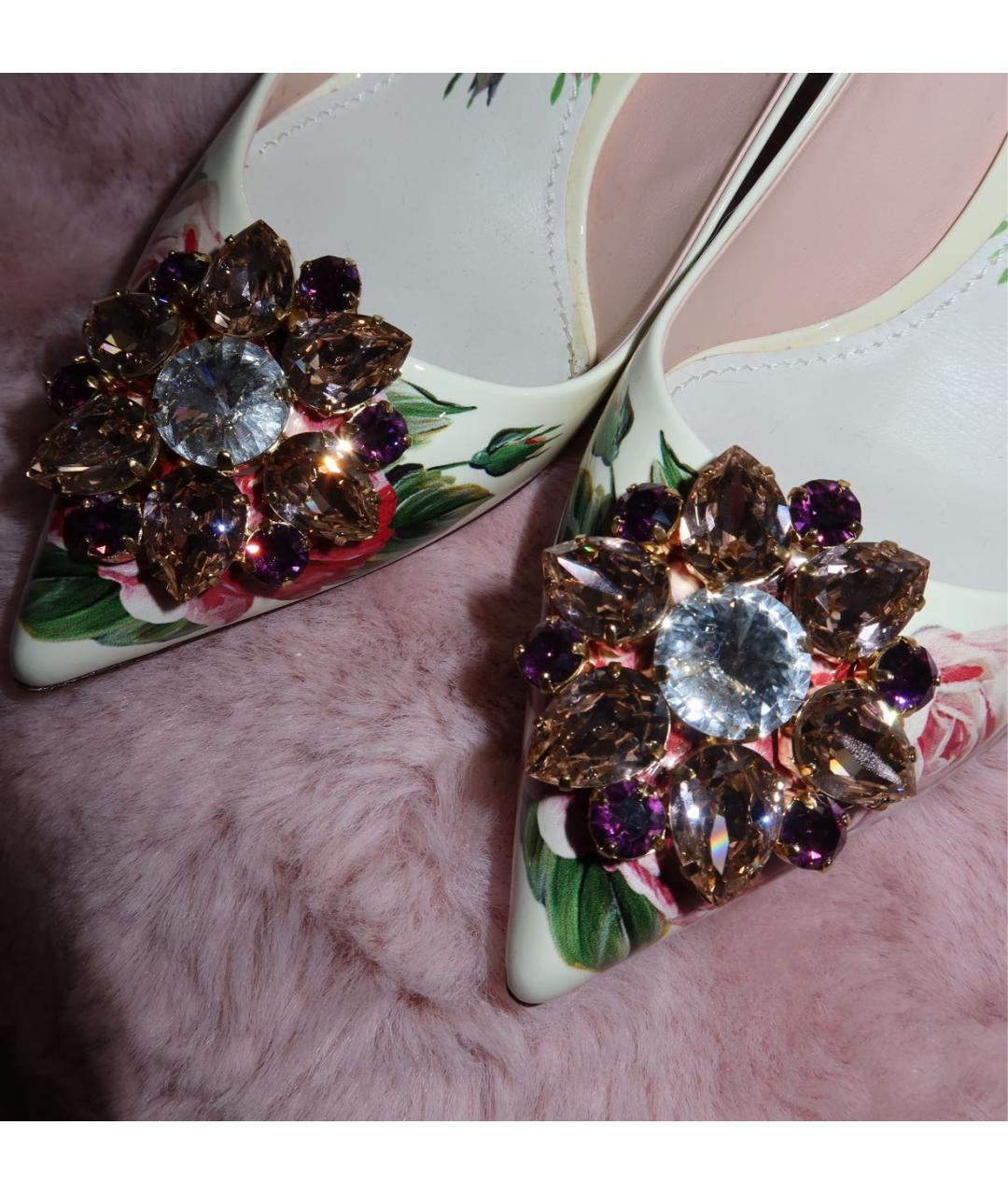 DOLCE&GABBANA Белые кожаные лодочки на низком каблуке, фото 8