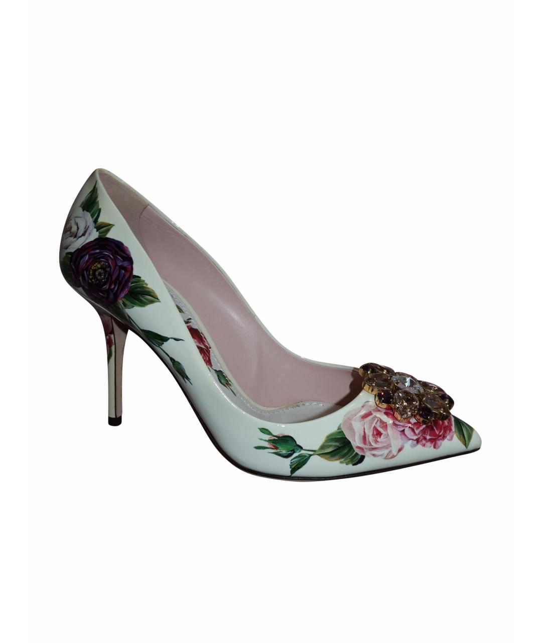 DOLCE&GABBANA Белые кожаные лодочки на низком каблуке, фото 1