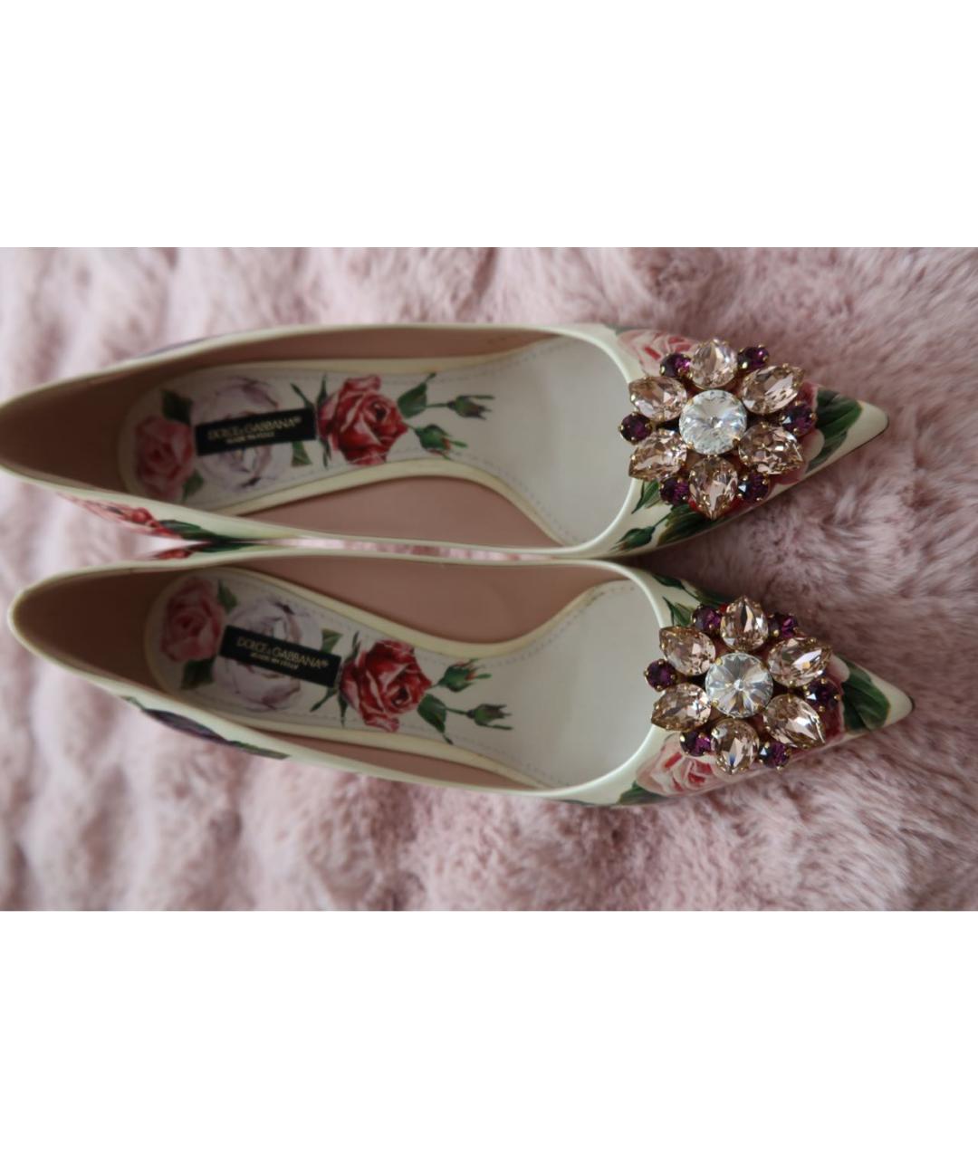 DOLCE&GABBANA Белые кожаные лодочки на низком каблуке, фото 2