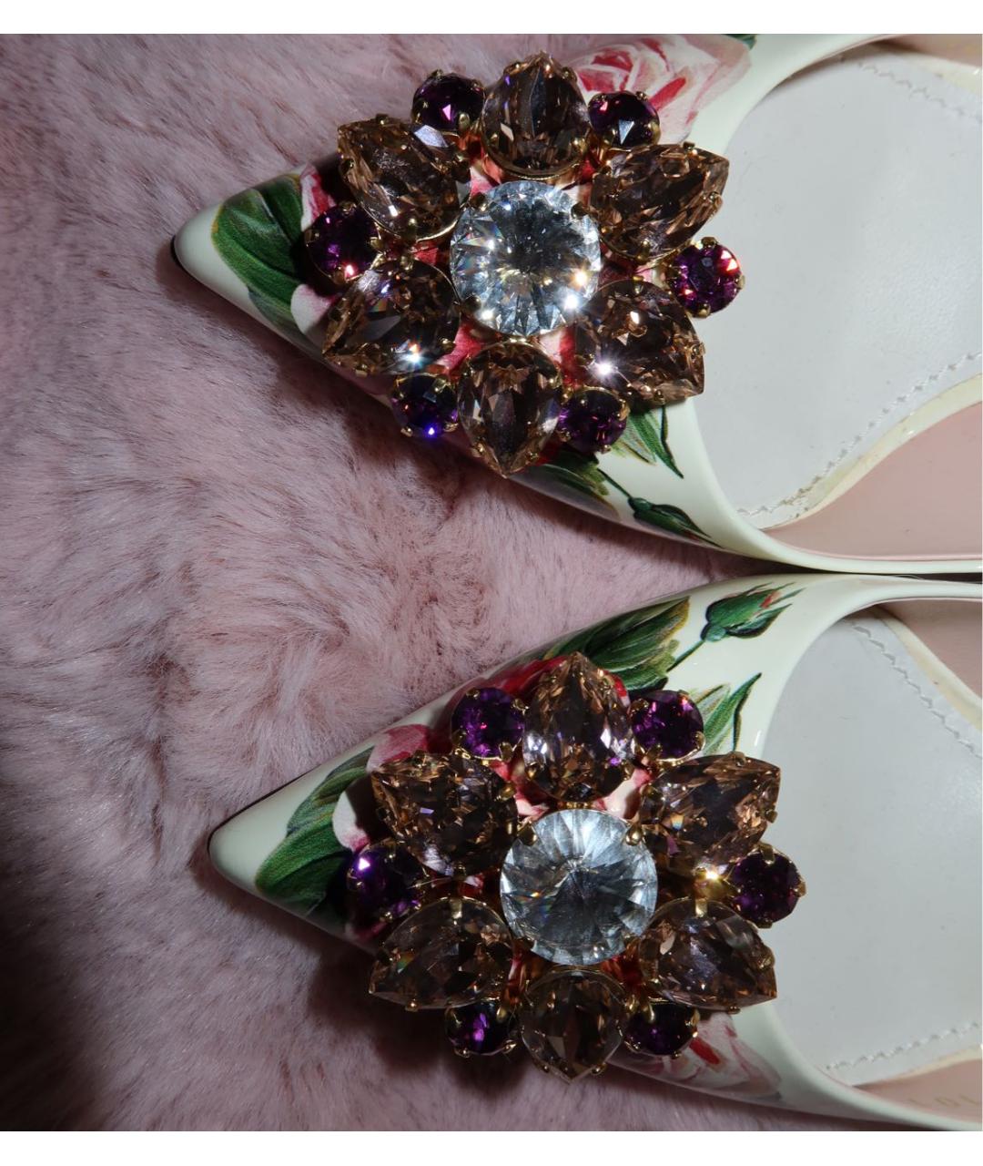 DOLCE&GABBANA Белые кожаные лодочки на низком каблуке, фото 7