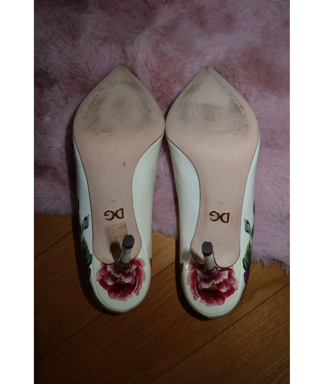 DOLCE&GABBANA Белые кожаные лодочки на низком каблуке, фото 6