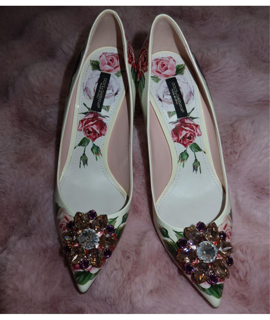 DOLCE&GABBANA Белые кожаные лодочки на низком каблуке, фото 3