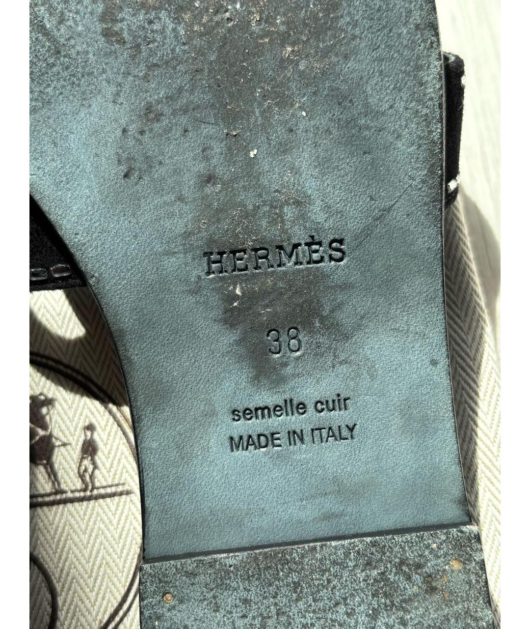 HERMES Черные кожаные шлепанцы, фото 4