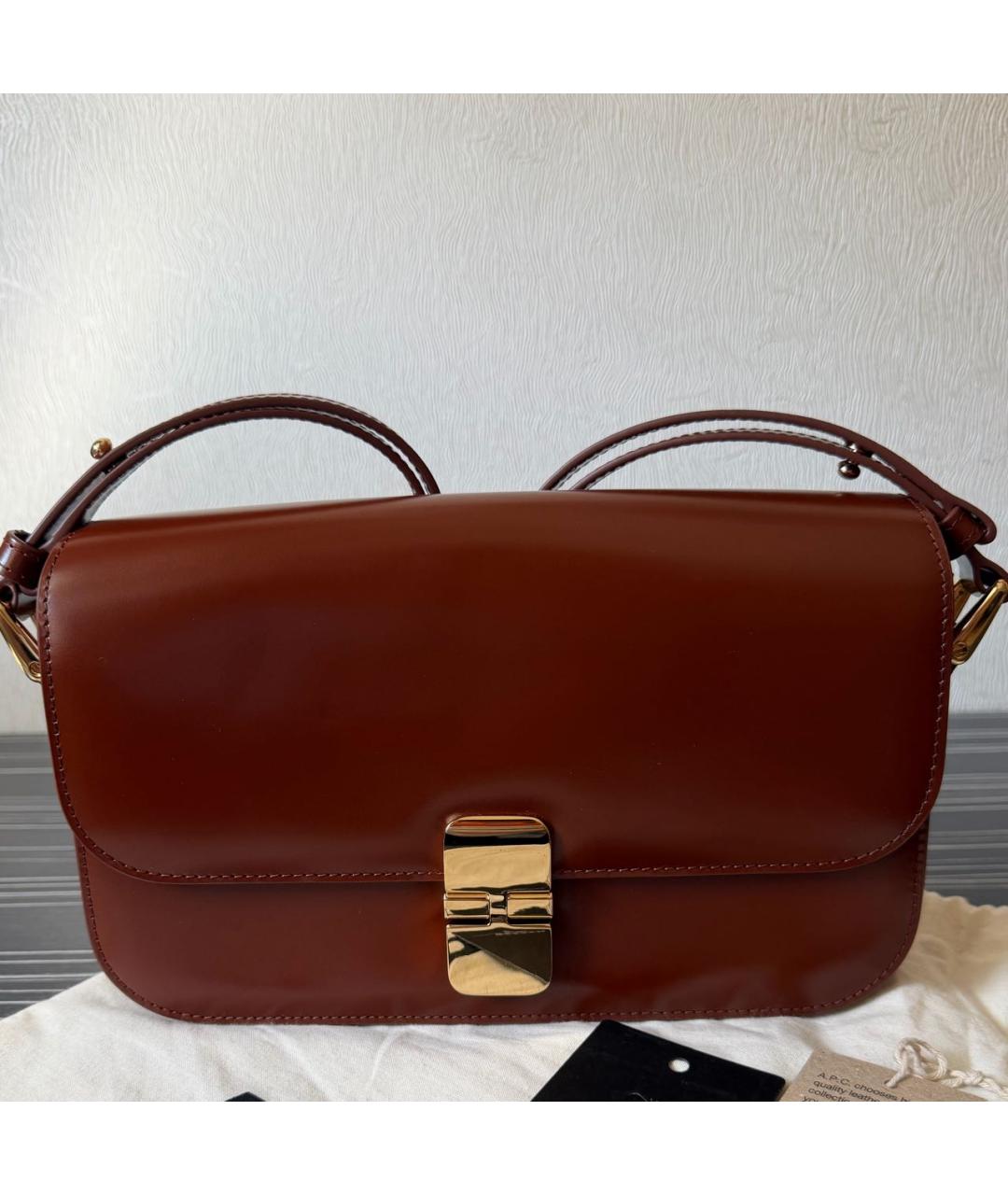 A.P.C. Коричневая кожаная сумка через плечо, фото 6