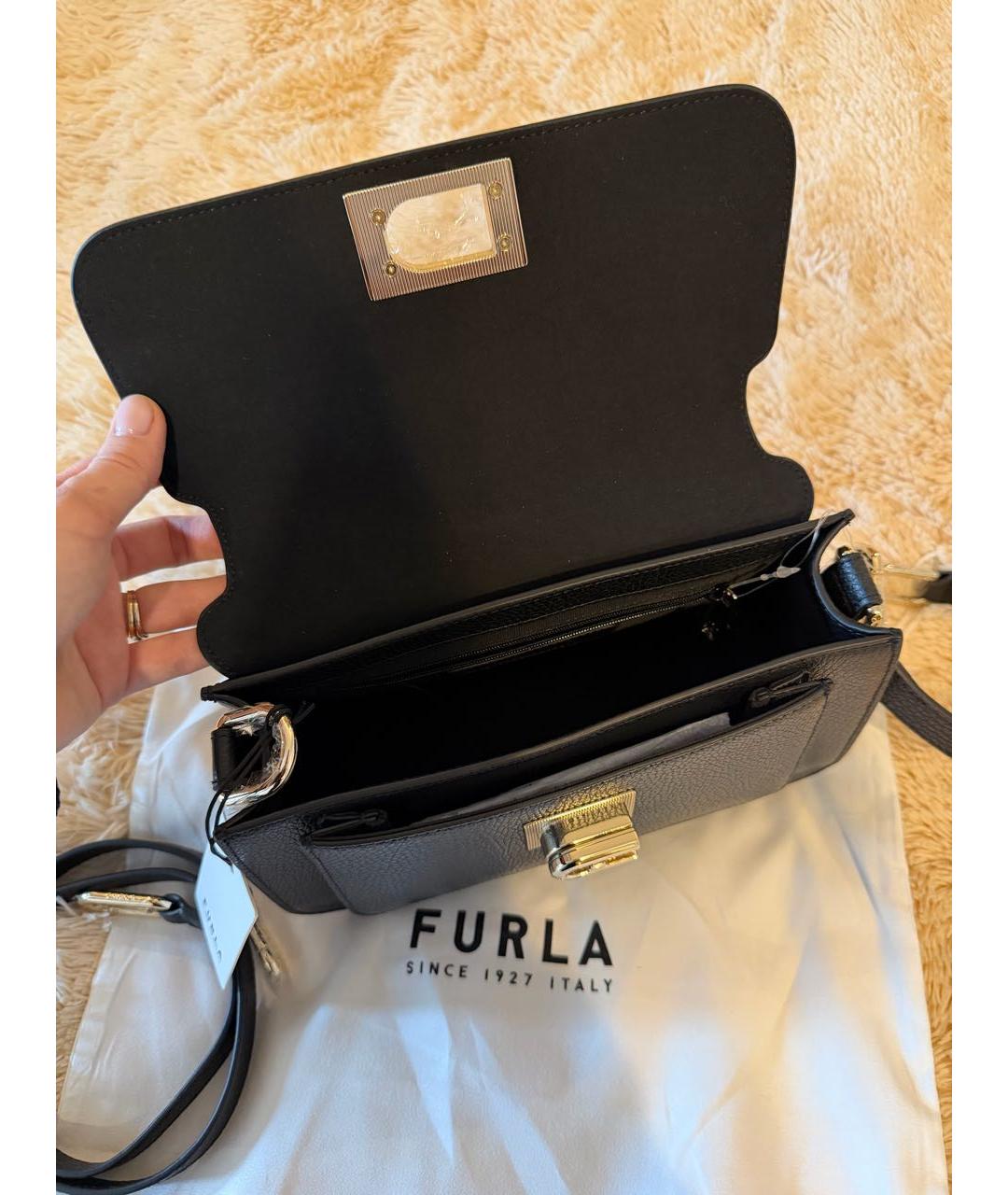 FURLA Черная кожаная сумка через плечо, фото 7