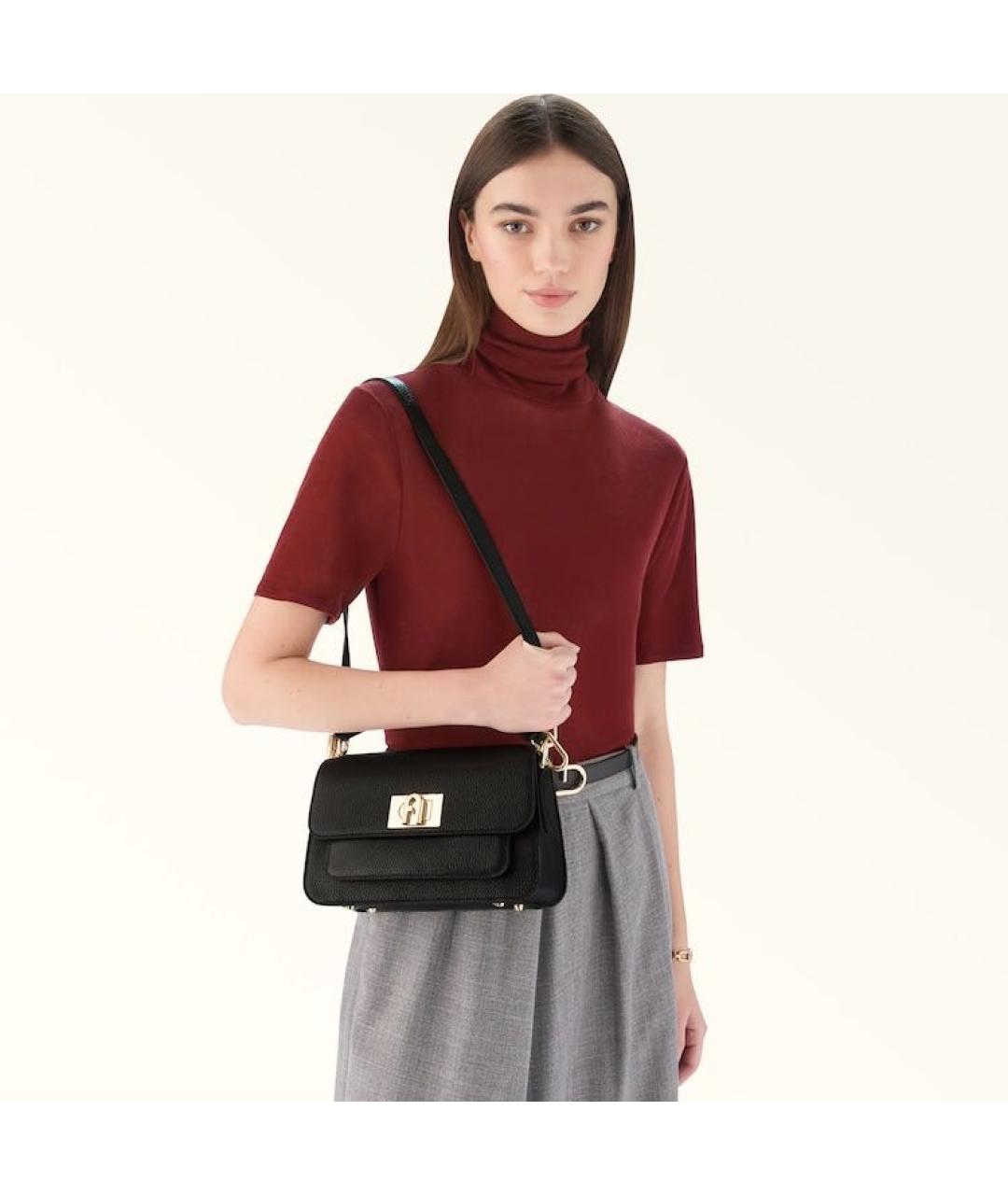 FURLA Черная кожаная сумка через плечо, фото 8