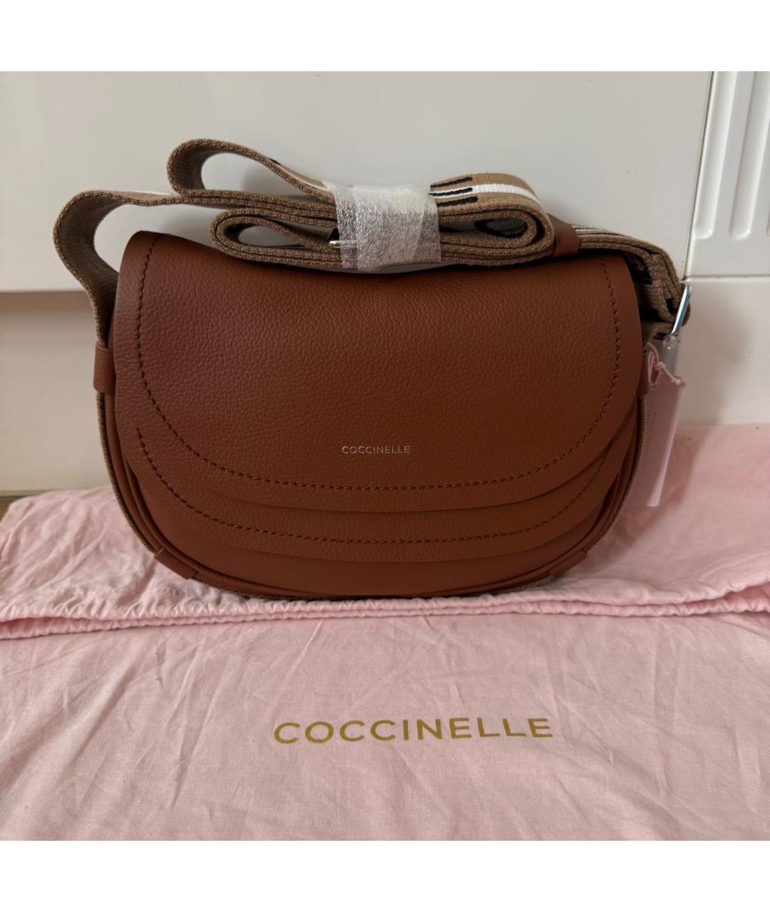 COCCINELLE Коричневая кожаная сумка через плечо, фото 5
