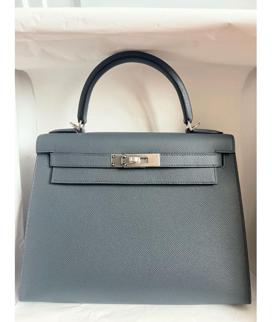 HERMES Серая кожаная сумка с короткими ручками, фото 3