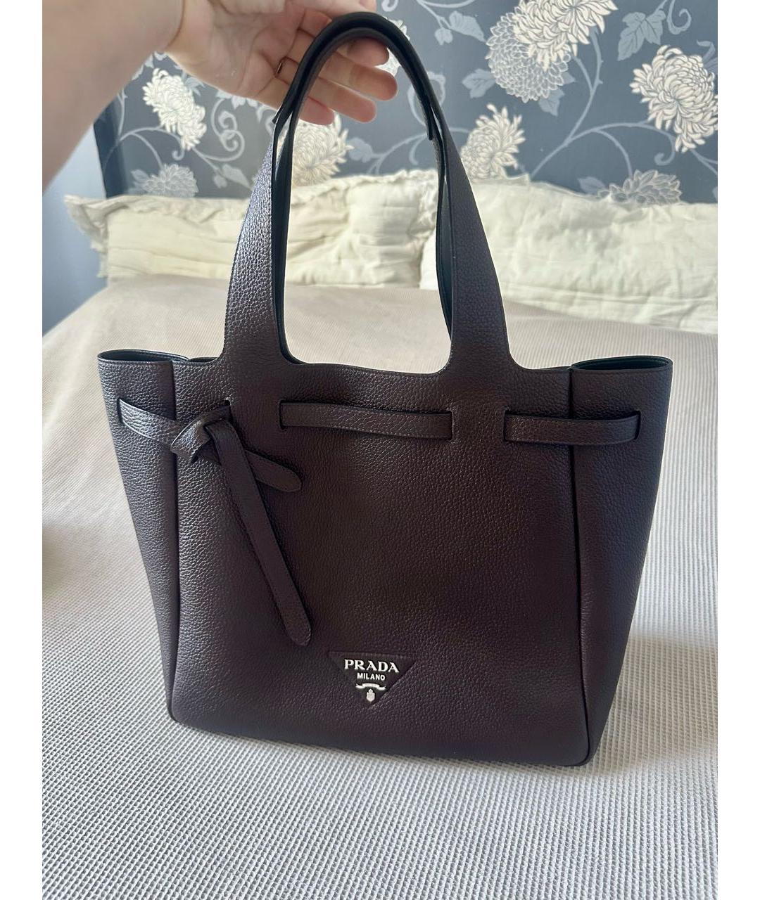 PRADA Бордовая кожаная сумка тоут, фото 2