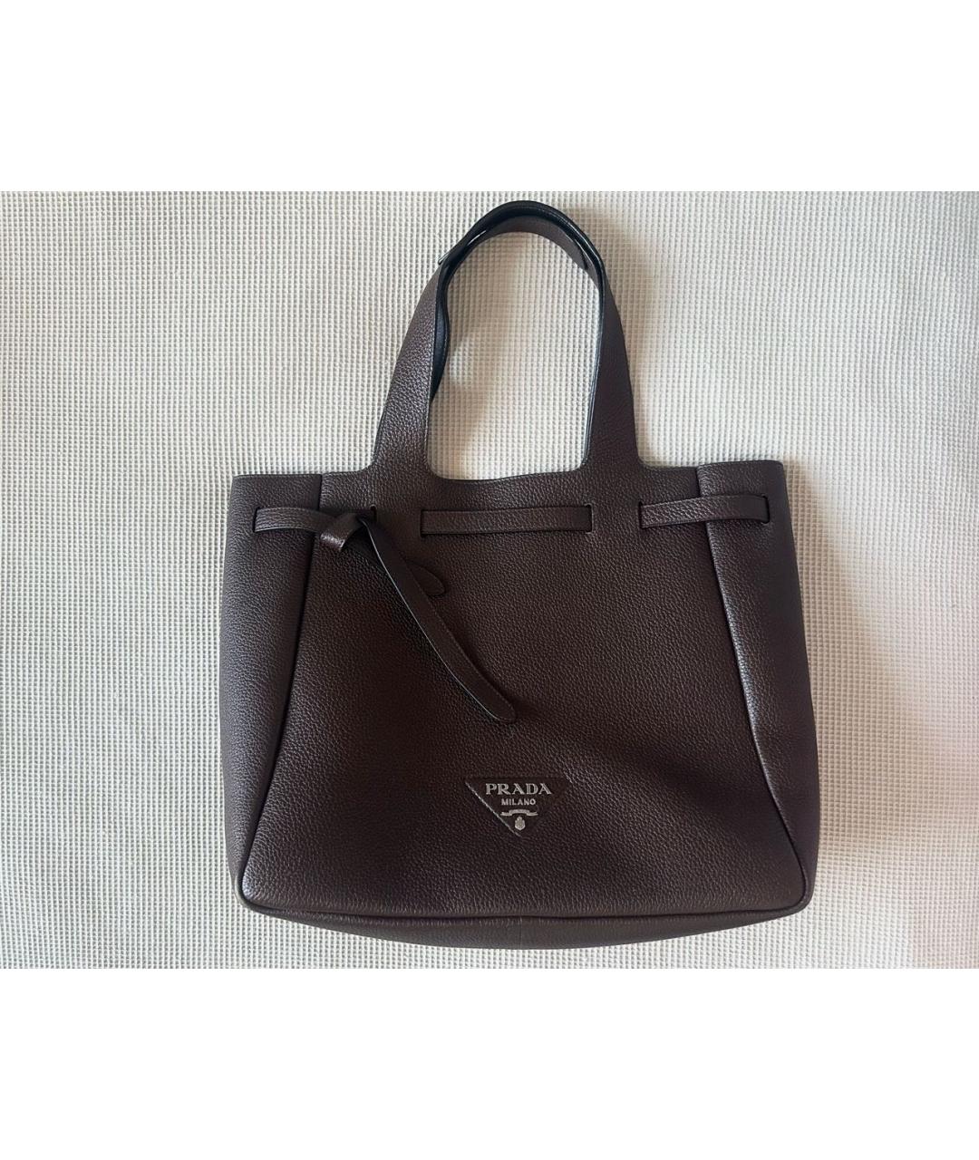 PRADA Бордовая кожаная сумка тоут, фото 9