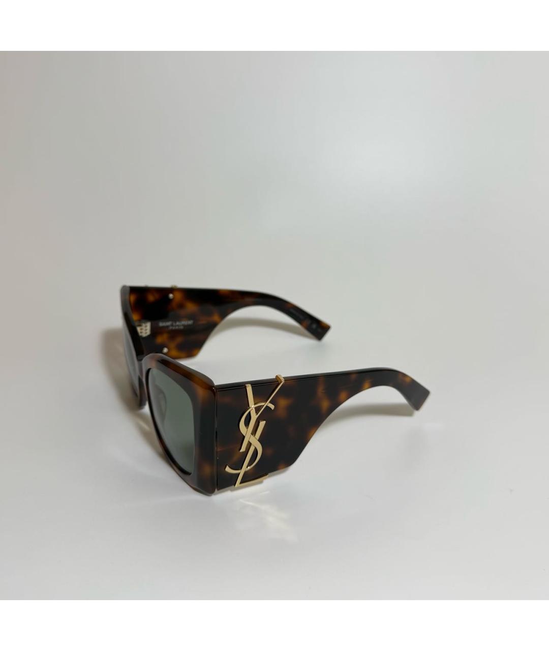 SAINT LAURENT Коричневые пластиковые солнцезащитные очки, фото 2