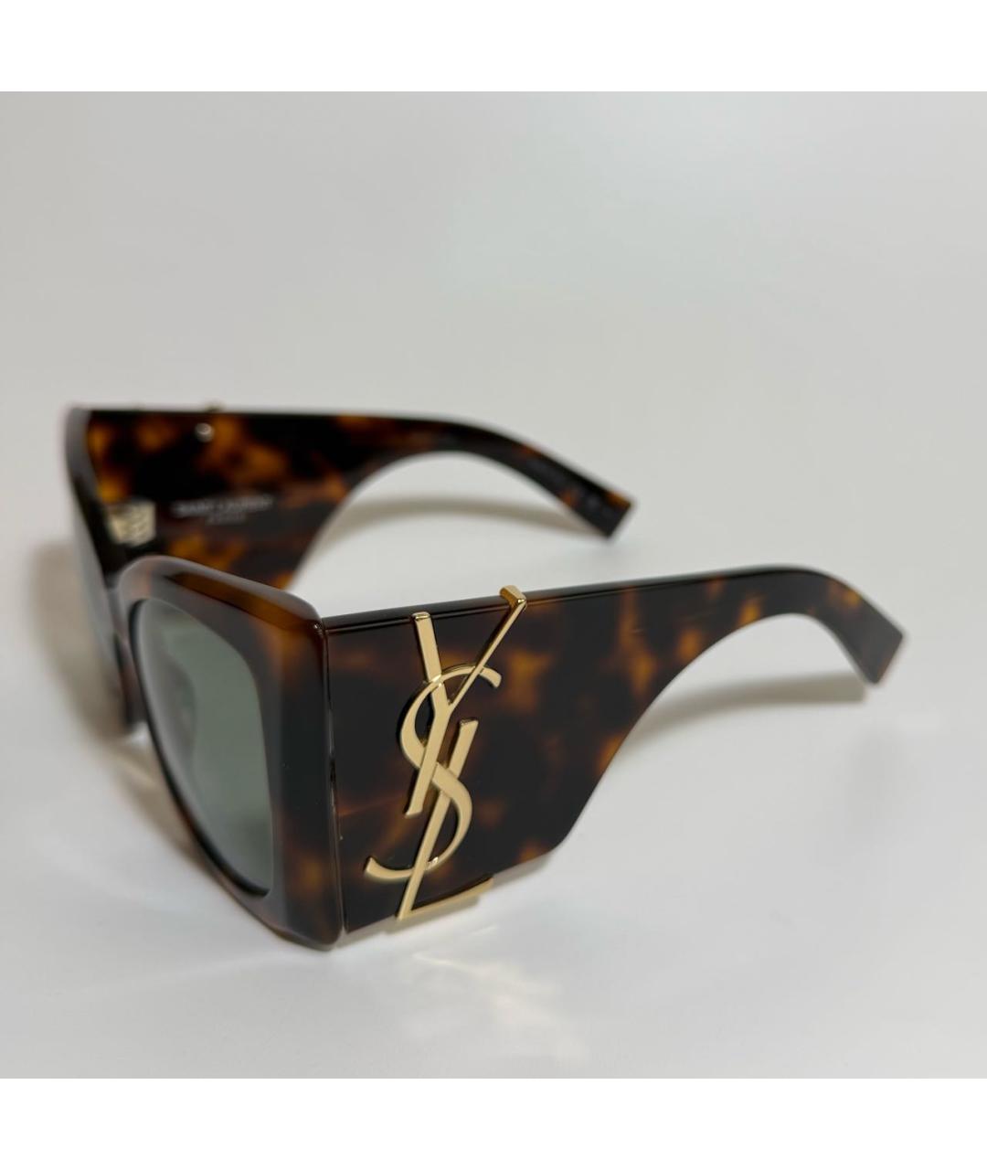 SAINT LAURENT Коричневые пластиковые солнцезащитные очки, фото 3