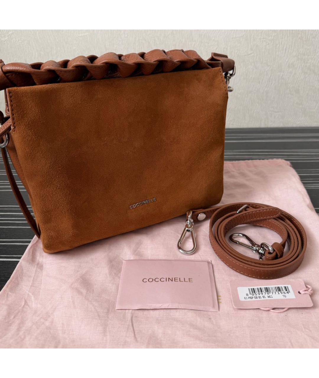 COCCINELLE Коричневая кожаная сумка через плечо, фото 5