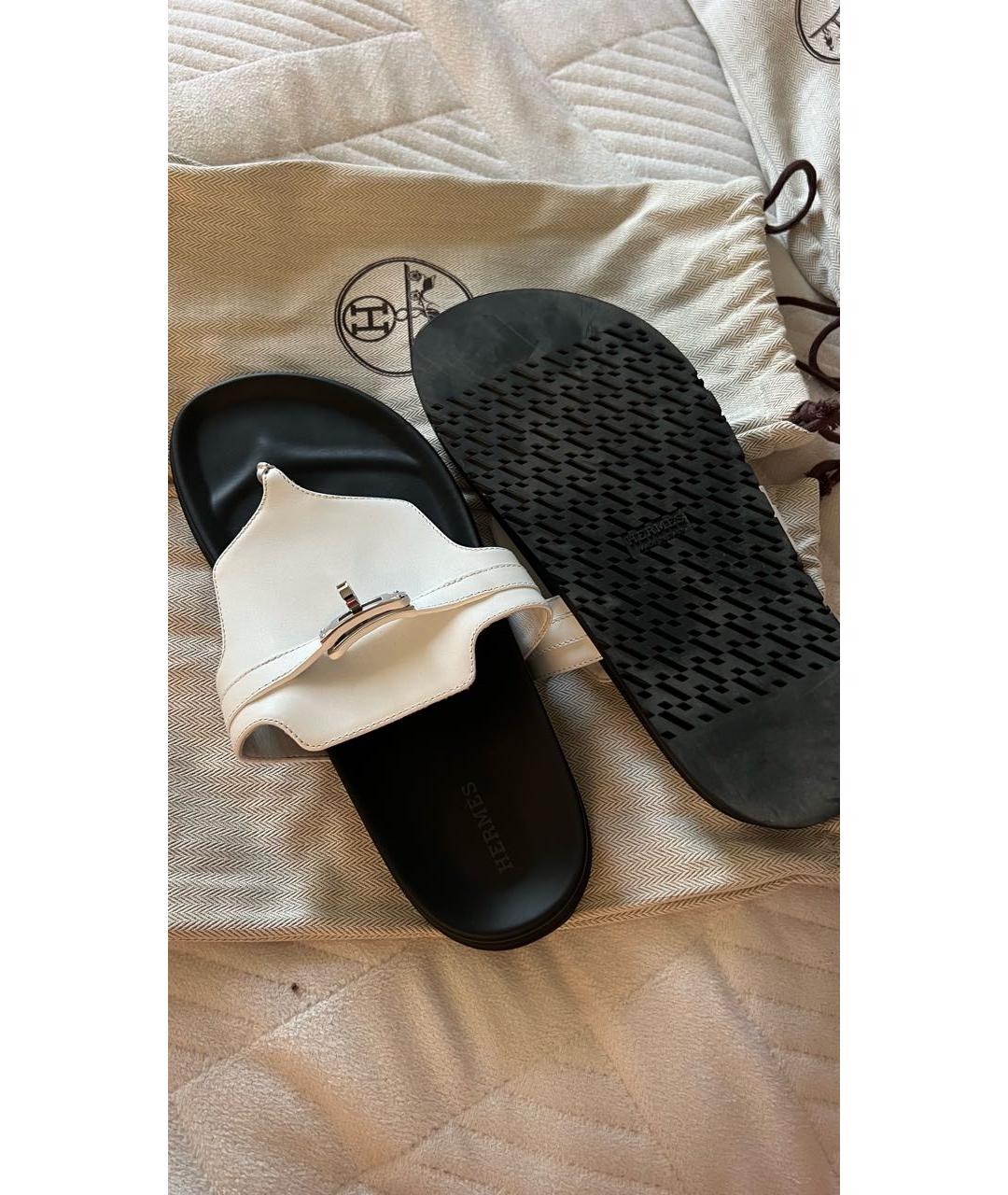 HERMES Белые кожаные сандалии, фото 5