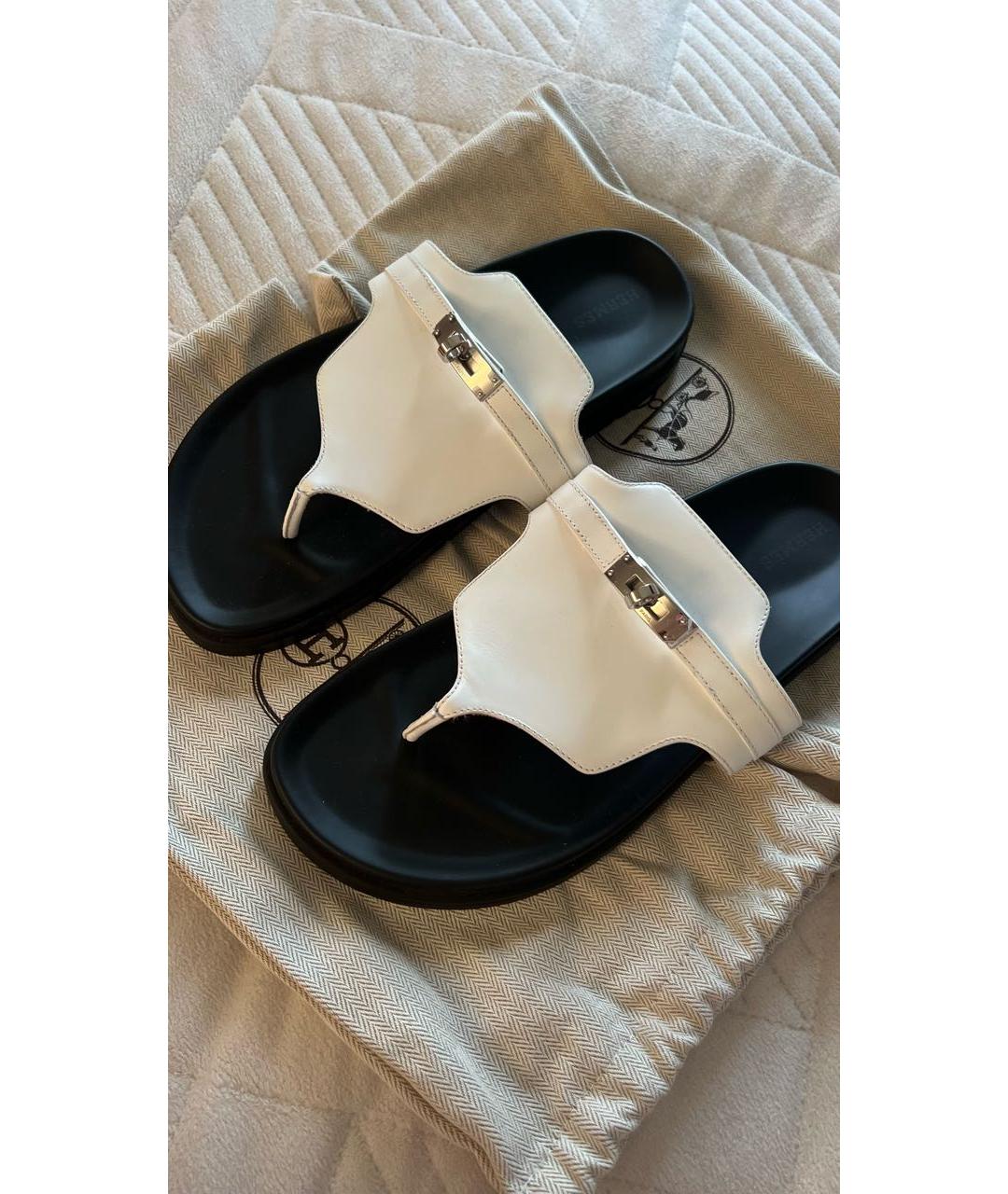 HERMES Белые кожаные сандалии, фото 2