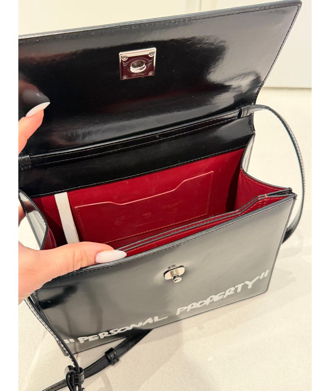 OFF-WHITE Черная кожаная сумка через плечо, фото 4