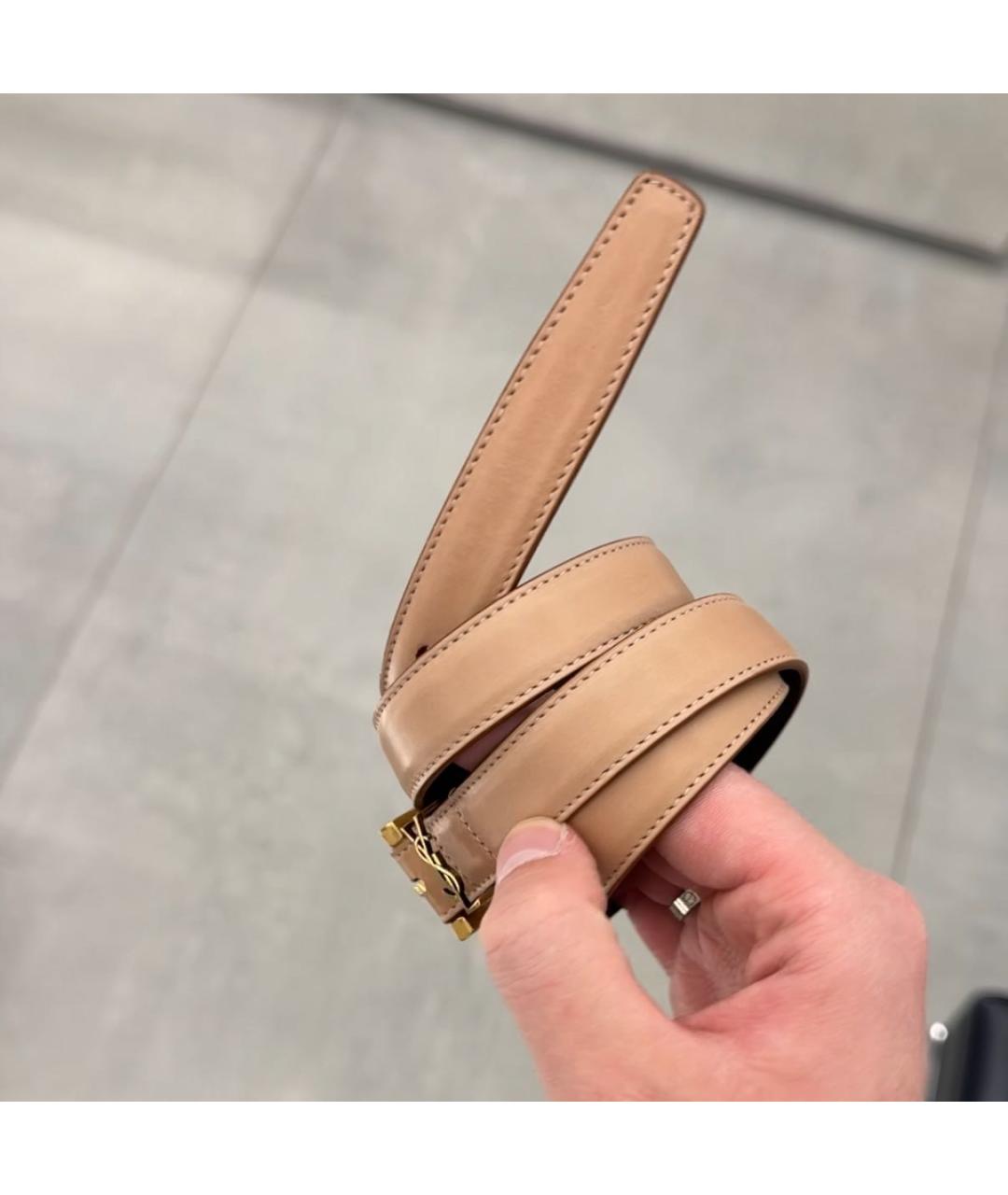 SAINT LAURENT Бежевый кожаный ремень, фото 3