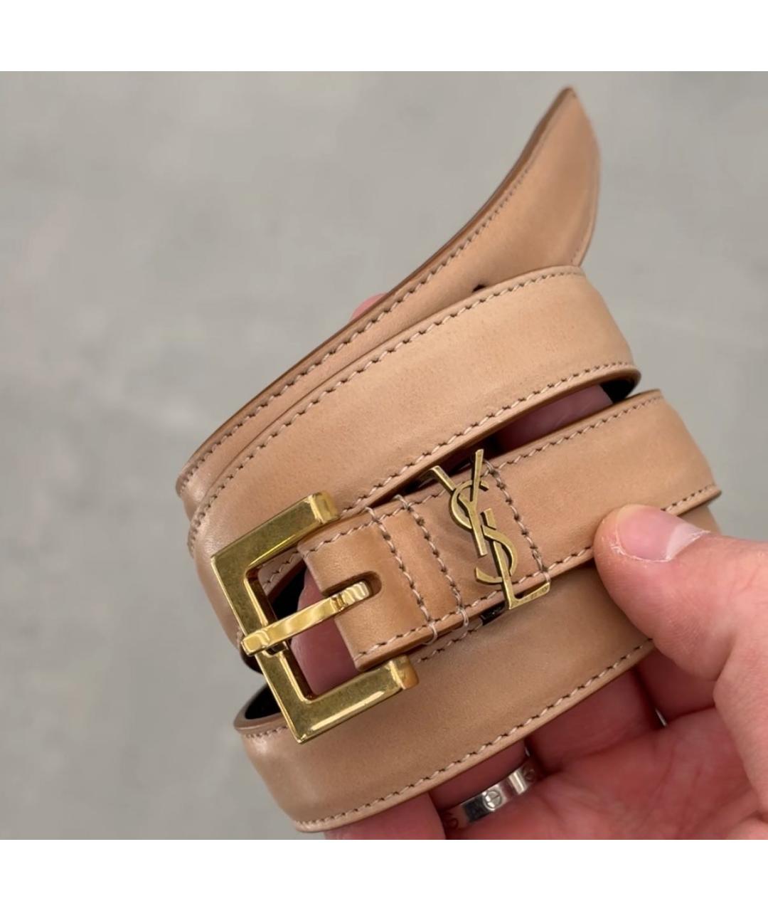 SAINT LAURENT Бежевый кожаный ремень, фото 2