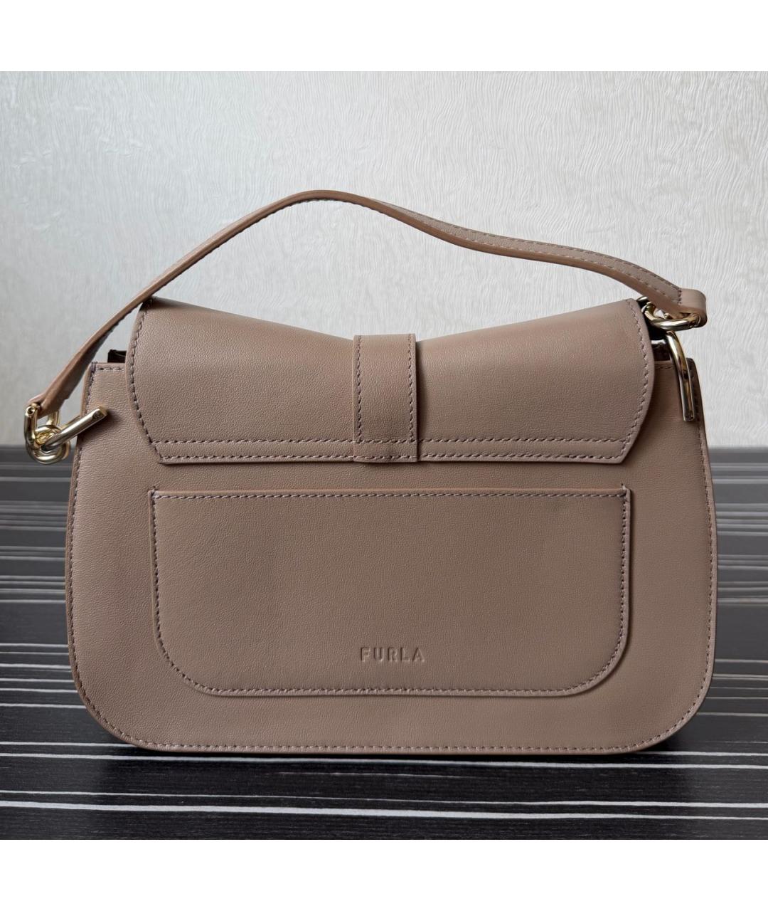 FURLA Бежевая кожаная сумка через плечо, фото 3