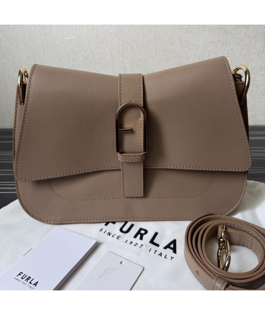 FURLA Бежевая кожаная сумка через плечо, фото 6