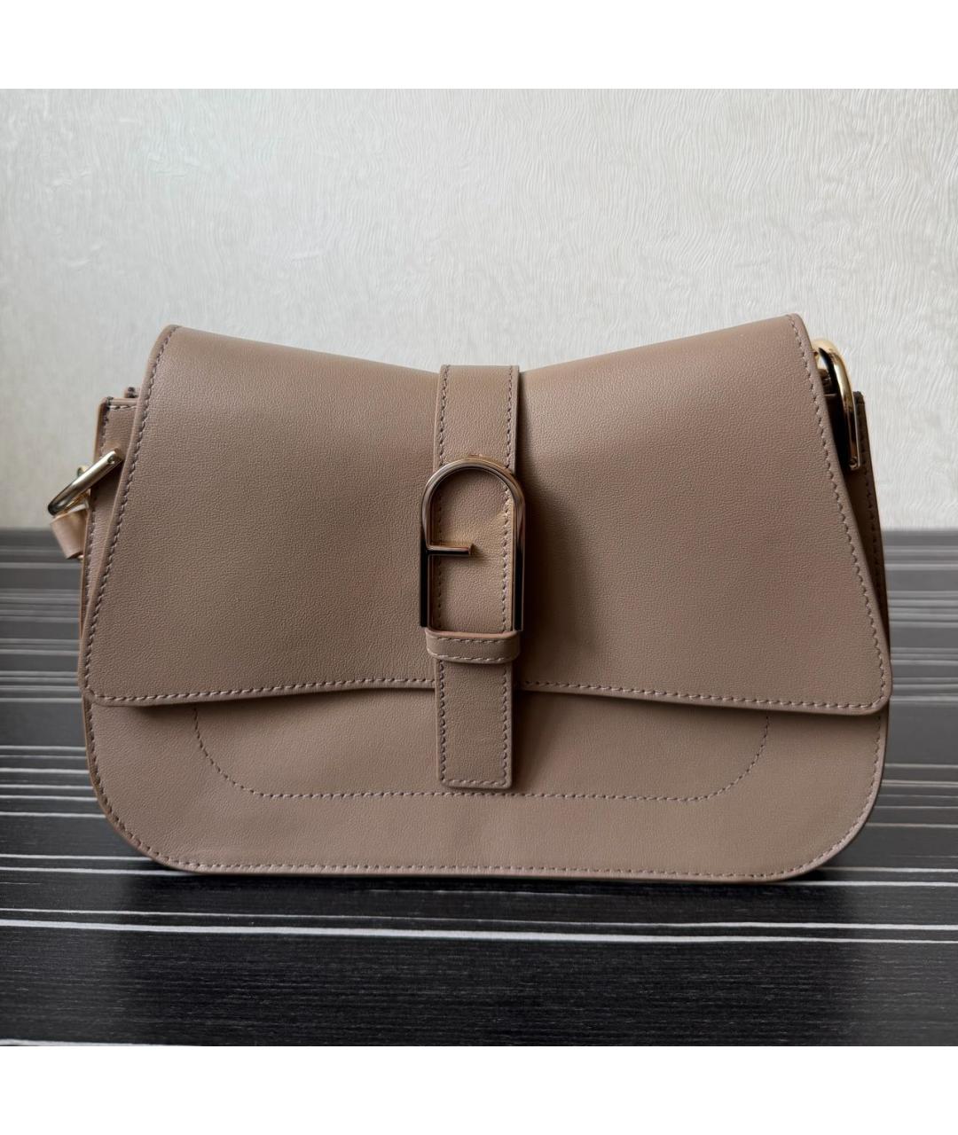 FURLA Бежевая кожаная сумка через плечо, фото 7