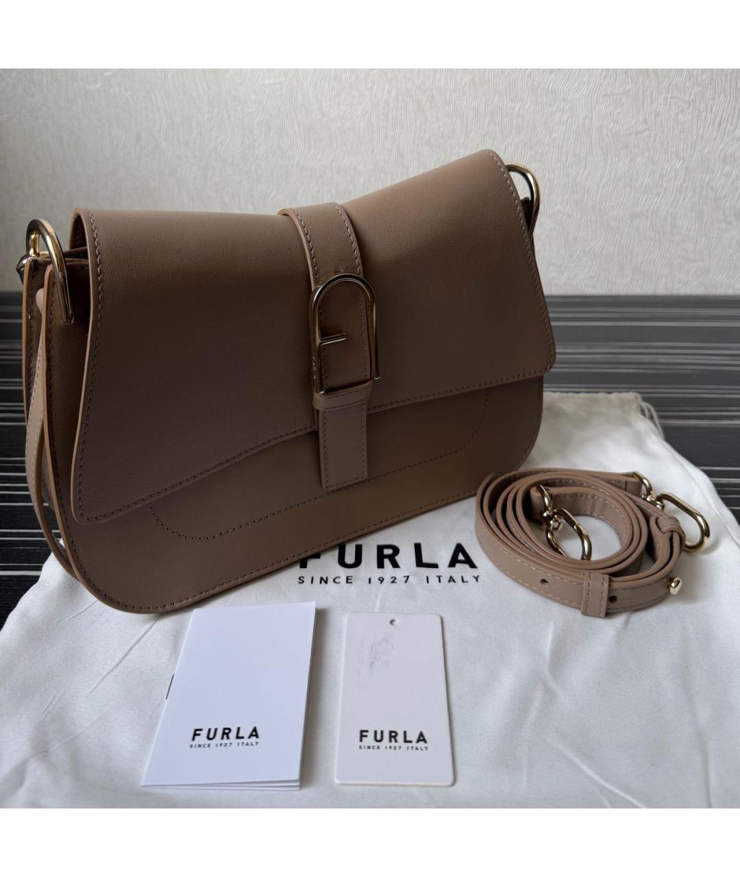FURLA Бежевая кожаная сумка через плечо, фото 5
