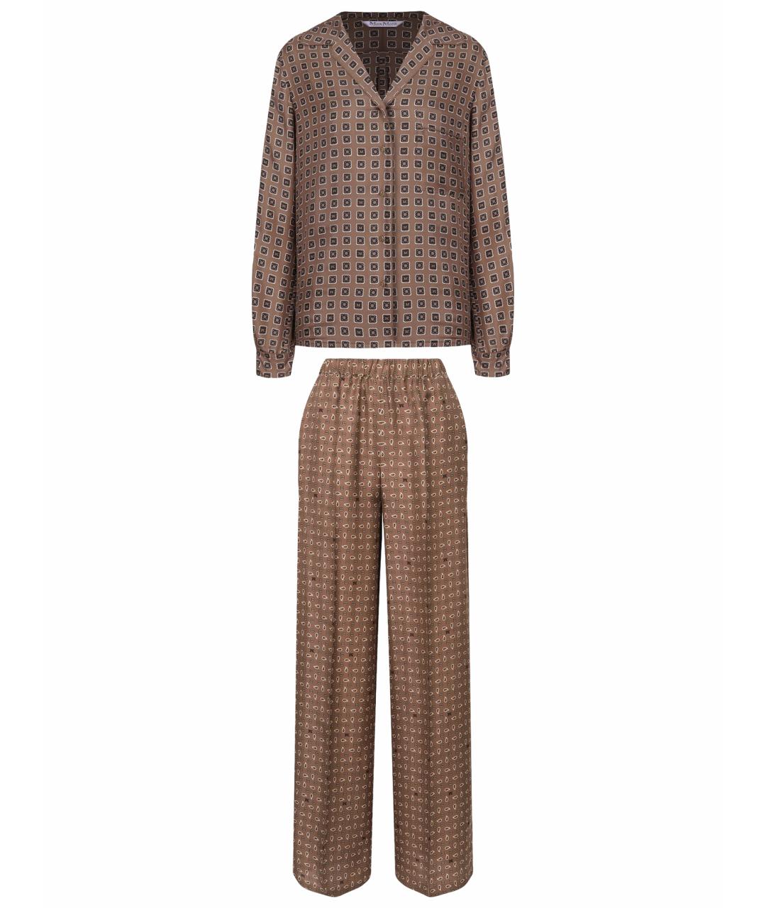 MAX MARA Коричневый шелковый костюм с брюками, фото 1