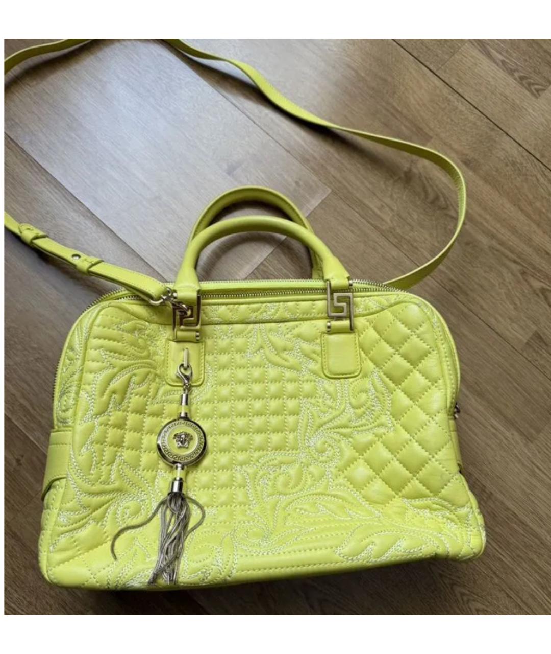 VERSACE Салатовая кожаная сумка с короткими ручками, фото 3