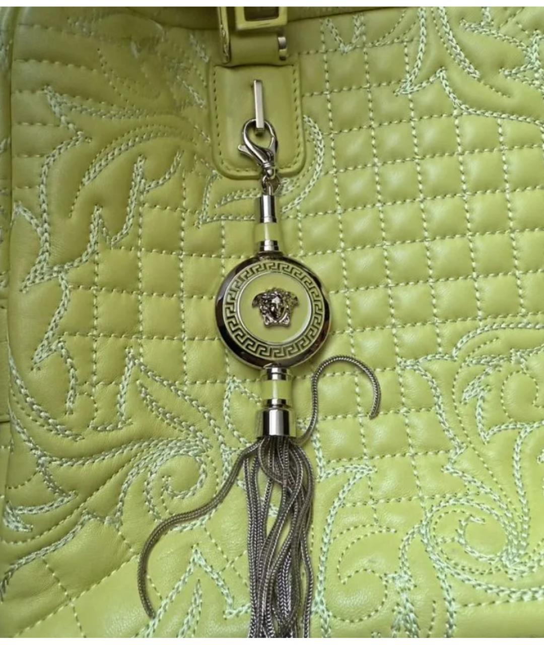 VERSACE Салатовая кожаная сумка с короткими ручками, фото 5