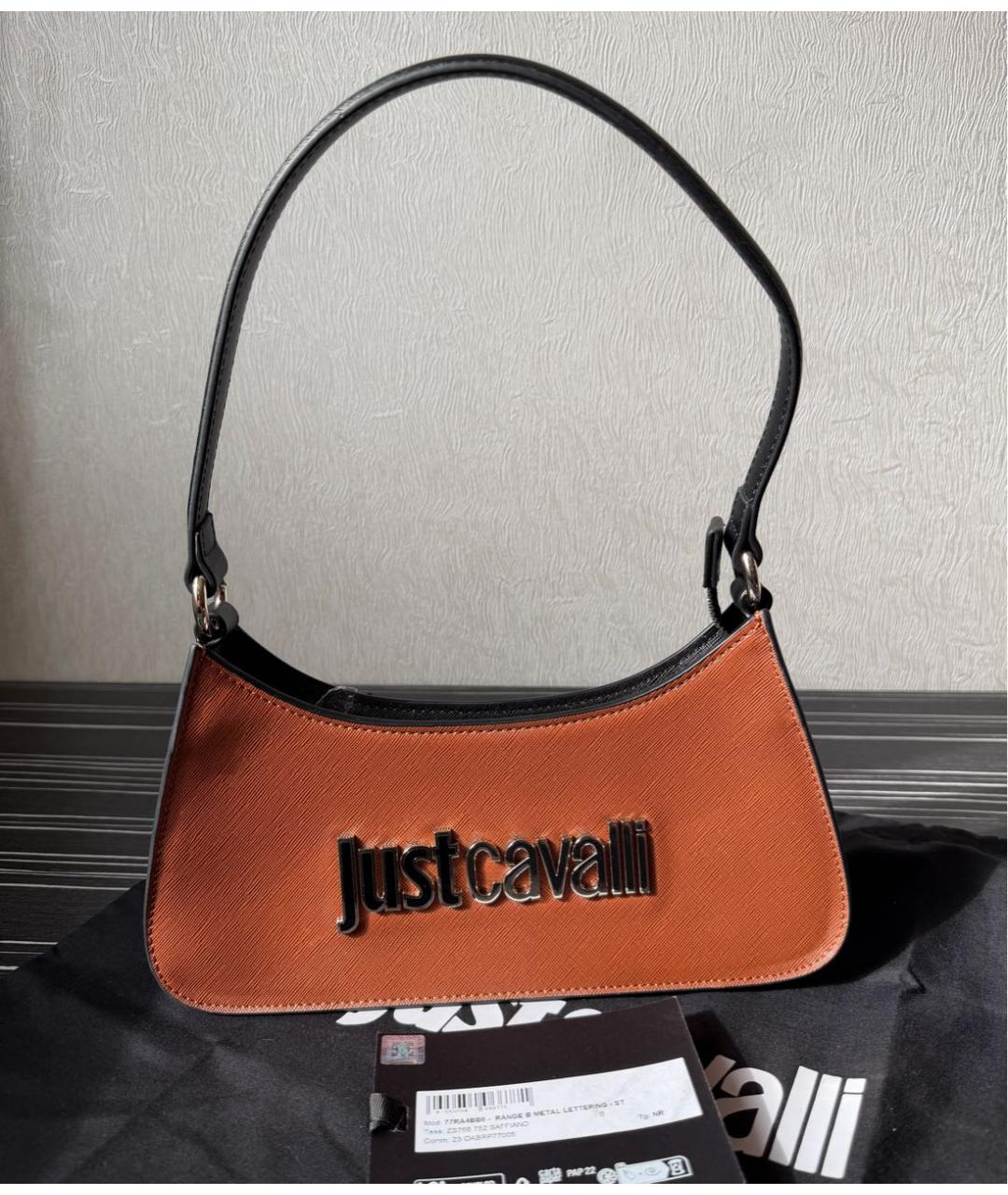 JUST CAVALLI Коричневая кожаная сумка с короткими ручками, фото 5